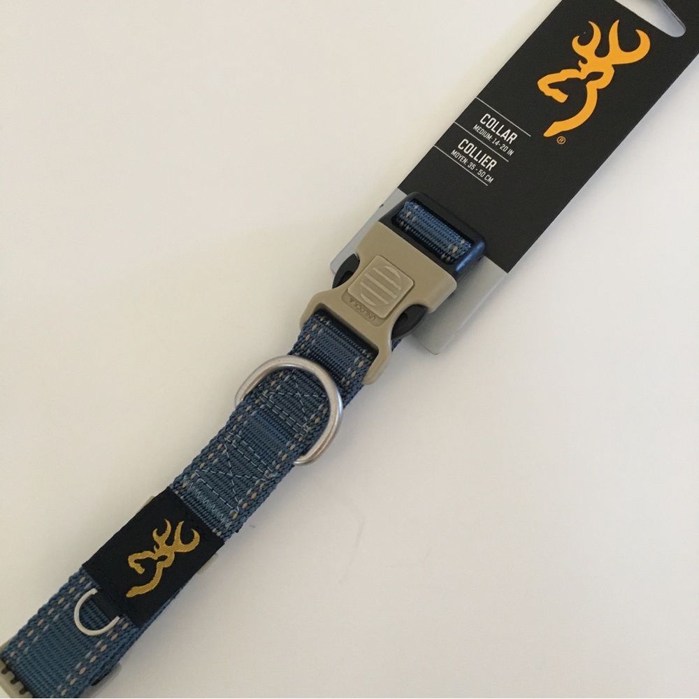 NEW Dog Collar (M) Blue Adjustable with Reflective Stitching | Browning